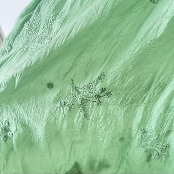 J.Jill Mint Green Floral Embroidery Short Sleeve Blouse - Picture 4 of 7